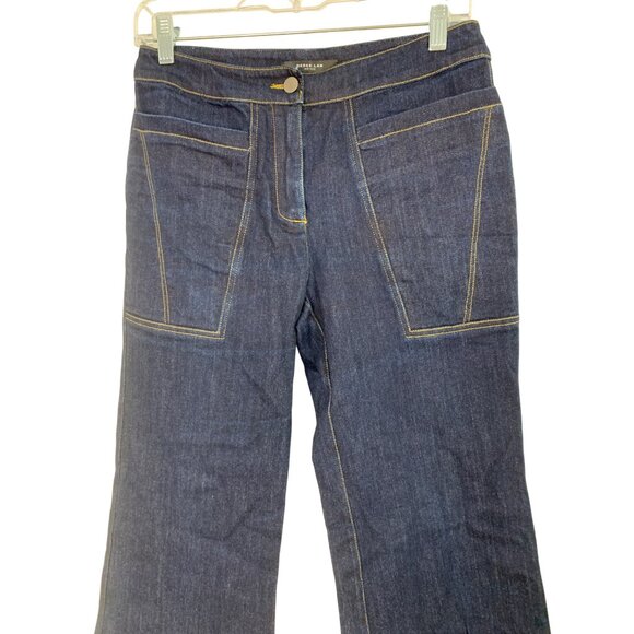 DEREK LAM Wide Flare Leg Dark Wash Denim Jeans Size 6 Stretch RS10278 GUC Mid - Picture 7 of 10